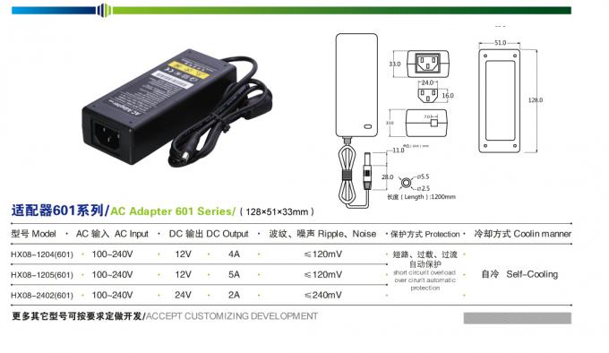 Adaptador DC universal interior de la CA del adaptador 12V4A 12V5A de la fuente de alimentación del CCTV IP20 60W 0